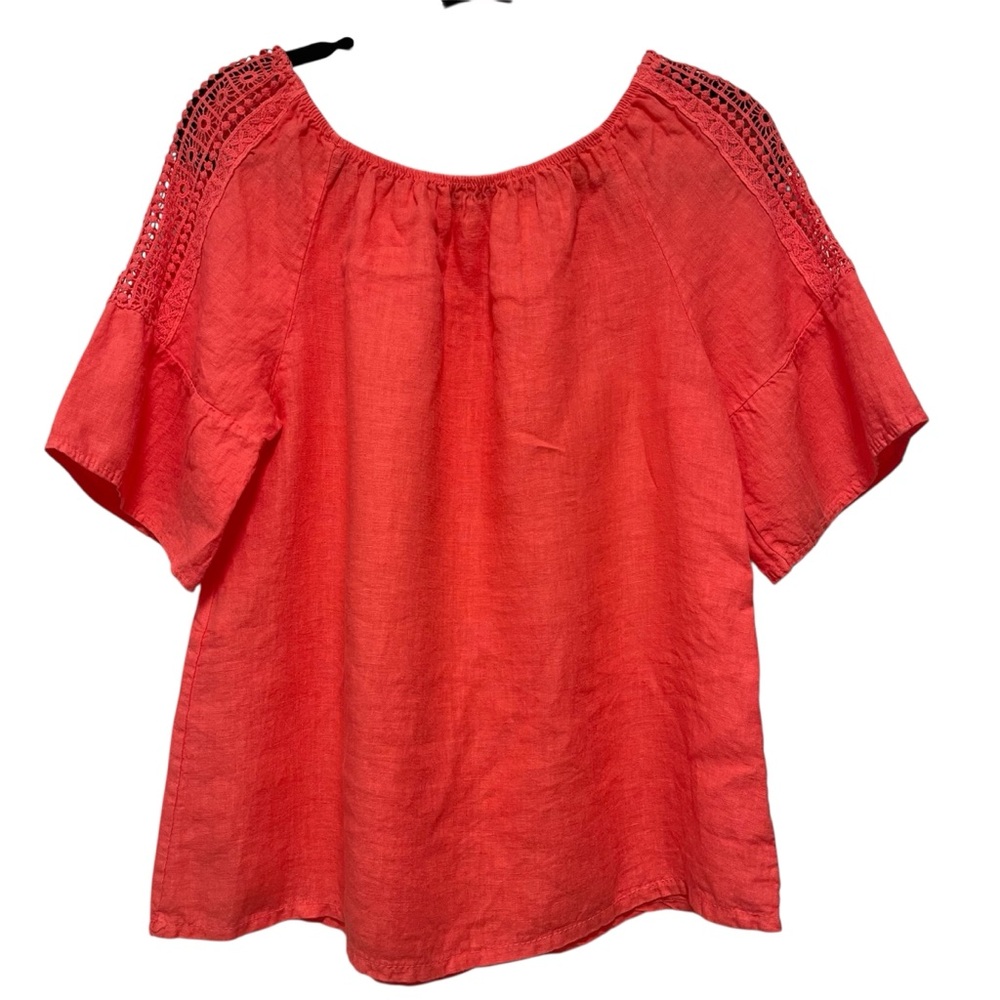 Terzo Millennio Linen Cotton Blend Coral Pink Ruffle Hem Blouse Boho Small